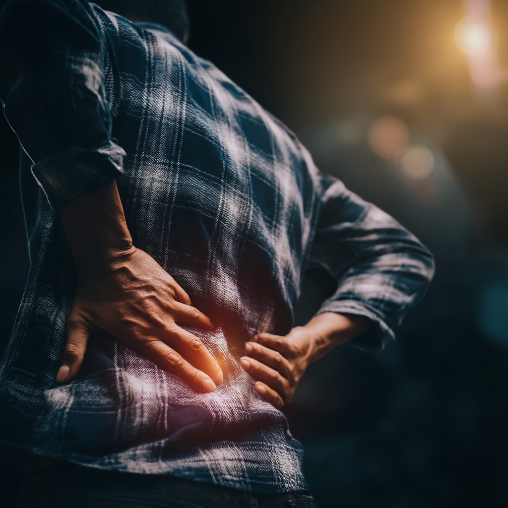 A personal grabbing their lower back